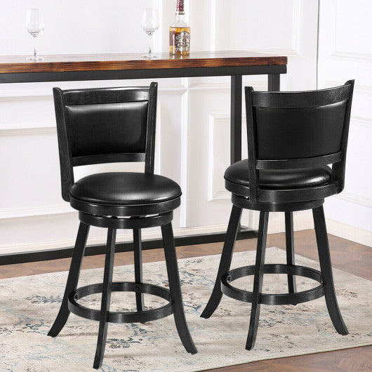 Costway 24" 2 Pieces Black Swivel Counter Stool Dining Chair Upholstered Seat