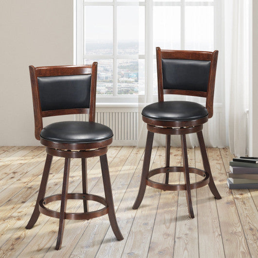 Costway 24" 2 Pieces Brown Swivel Counter Stool Dining Chair Upholstered Seat