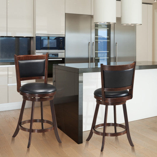 Costway 24" 2 Pieces Brown Swivel Counter Stool Dining Chair Upholstered Seat