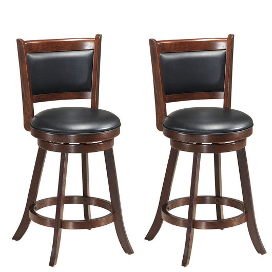 Costway 24" 2 Pieces Brown Swivel Counter Stool Dining Chair Upholstered Seat