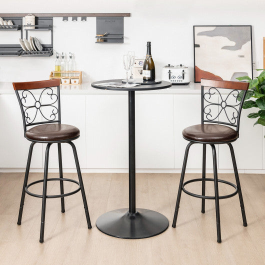 Costway 24-30" 2 Pieces Brown Adjustable PU Cushioned Swivel Barstools
