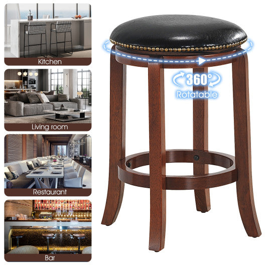Costway 24" 360 Degree Swivel Wooden Backless Bar Stool with Foot Rest and Cushioned Seat