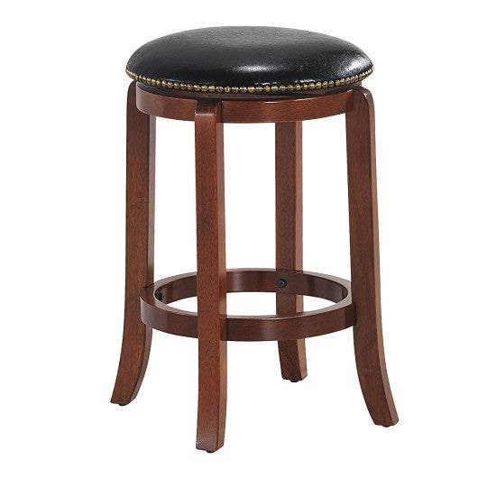 Costway 24" 360 Degree Swivel Wooden Backless Bar Stool with Foot Rest and Cushioned Seat