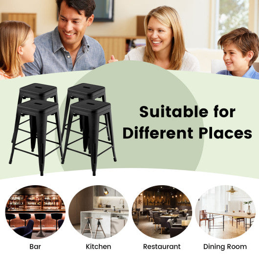 Costway 24" Black Set of 4 Tolix Style Counter Height Barstool Stackable Chair