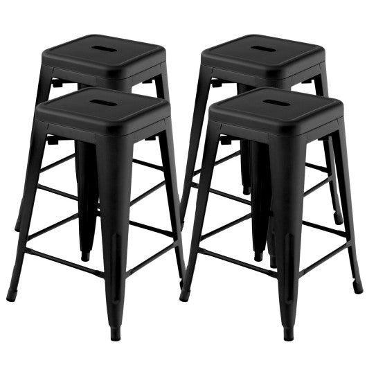 Costway 24" Black Set of 4 Tolix Style Counter Height Barstool Stackable Chair
