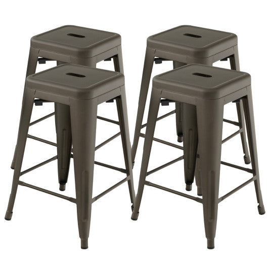 Costway 24" Gun Set of 4 Tolix Style Counter Height Barstool Stackable Chair