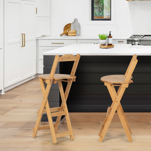 Costway 24" Natural Set of 2 Bamboo Folding Barstools with Footrests and Handles