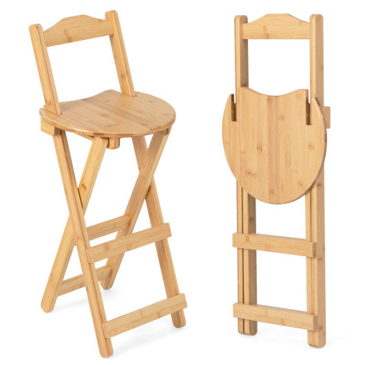 Costway 24" Natural Set of 2 Bamboo Folding Barstools with Footrests and Handles