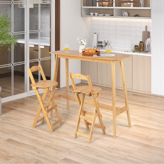 Costway 24" Natural Set of 2 Bamboo Folding Barstools with Footrests and Handles