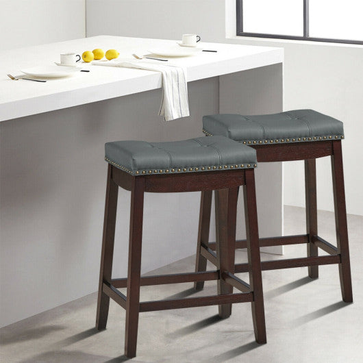Costway 24" Set of 2 Brown Height Backless Counter Stool with Footrest