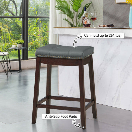 Costway 24" Set of 2 Brown Height Backless Counter Stool with Footrest