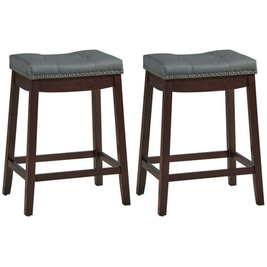 Costway 24" Set of 2 Brown Height Backless Counter Stool with Footrest