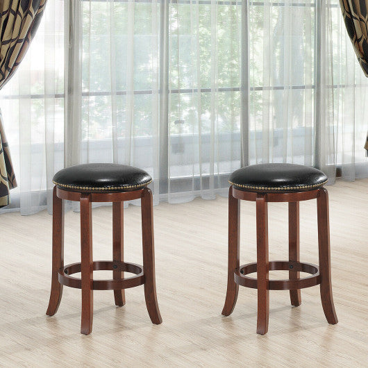 Costway 24" Set of 2 Leather Padded Backless Swivel Bar Stool