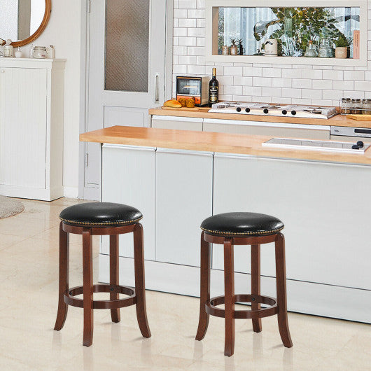 Costway 24" Set of 2 Leather Padded Backless Swivel Bar Stool