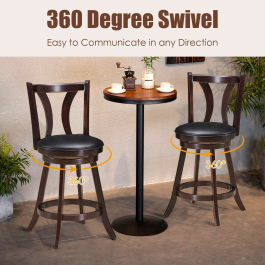 Costway 24" Set of 2 Swivel Bar stool 24 Inch Counter Height Leather Padded Dining Kitchen Chair