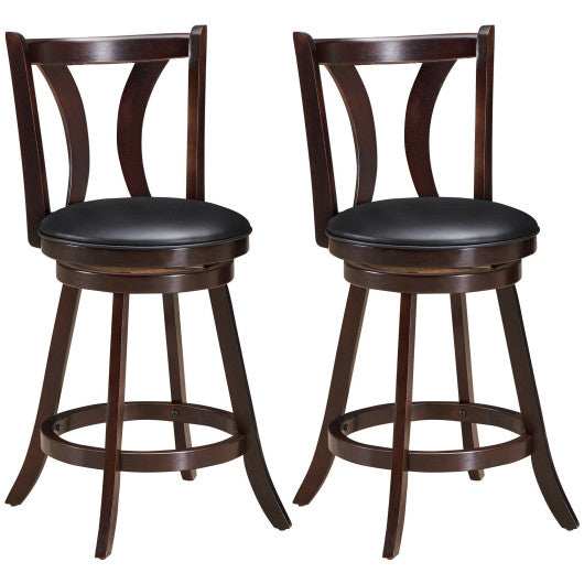 Costway 24" Set of 2 Swivel Bar stool 24 Inch Counter Height Leather Padded Dining Kitchen Chair