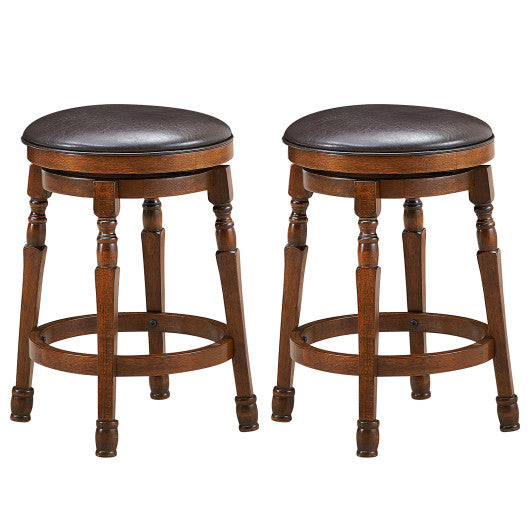 Costway 24" Set of 2 Swivel Leather Padded Bar Dining Stools