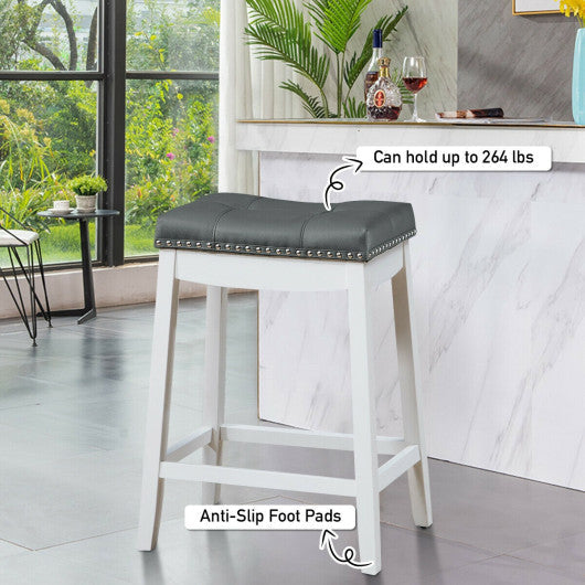 Costway 24" Set of 2 White Height Backless Counter Stool with Footrest