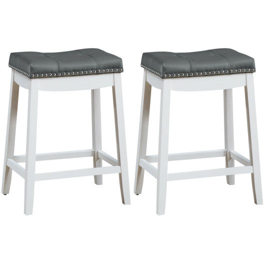 Costway 24" Set of 2 White Height Backless Counter Stool with Footrest