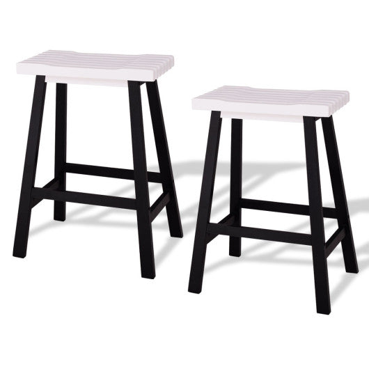 Costway 24" Set of 2 White Saddle Seat Bar Stools
