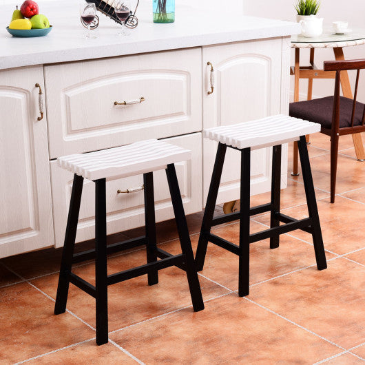 Costway 24" Set of 2 White Saddle Seat Bar Stools