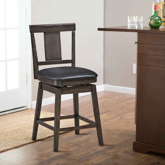 Costway 24" Swivel Upholstered Counter Height Bar Chair with Rubber Wood Legs