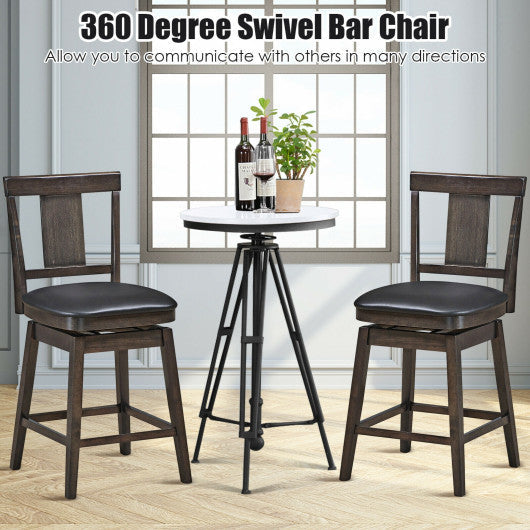 Costway 24" Swivel Upholstered Counter Height Bar Chair with Rubber Wood Legs