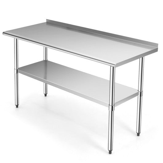 Costway 24" x 60" Stainless Steel Table for Prep and Work with Backsplash