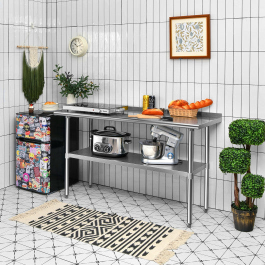 Costway 24" x 60" Stainless Steel Table for Prep and Work with Backsplash