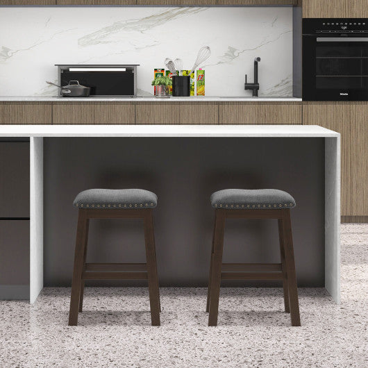 Costway 24.5" 2 Piece Gray Counter Height Bar Stool Set with Padded Seat