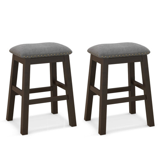 Costway 24.5" 2 Piece Gray Counter Height Bar Stool Set with Padded Seat