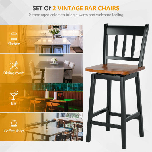 Costway 24.5" Black Set of 2 Swivel Bar Stools with 360° Swiveling