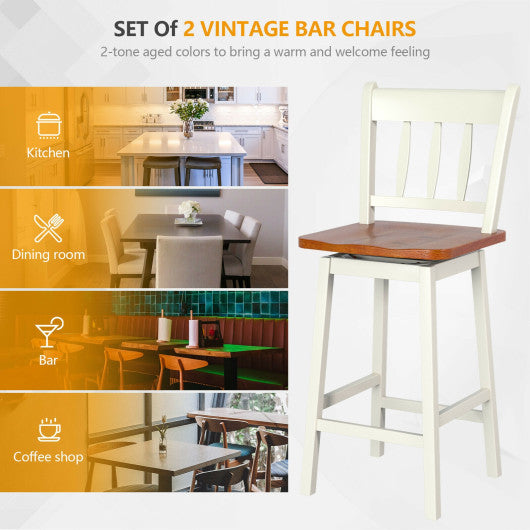 Costway 24.5" White Set of 2 Swivel Bar Stools with 360° Swiveling