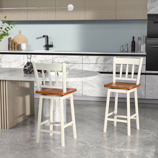 Costway 24.5" White Set of 2 Swivel Bar Stools with 360° Swiveling