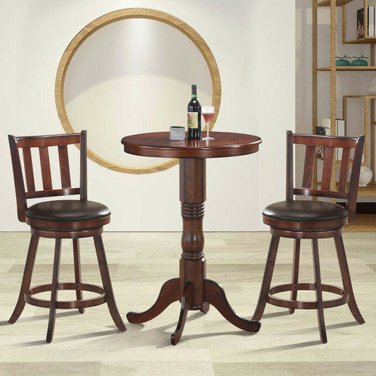 Costway 25" 2 Pieces 360 Degree Swivel Wooden Counter Height Bar Stool Set with Cushioned Seat
