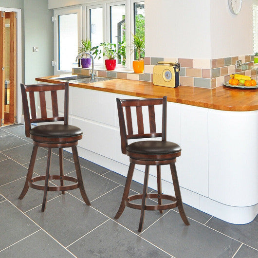 Costway 25" 2 Pieces 360 Degree Swivel Wooden Counter Height Bar Stool Set with Cushioned Seat