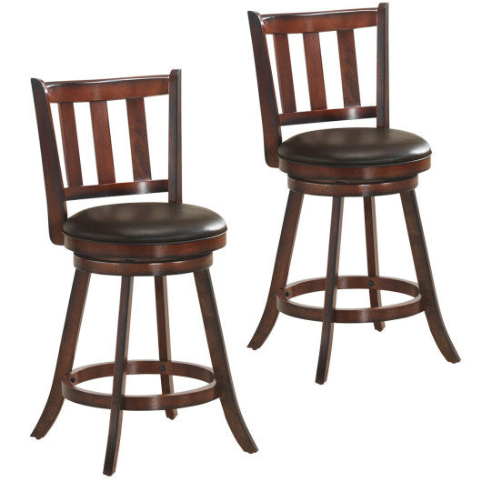 Costway 25" 2 Pieces 360 Degree Swivel Wooden Counter Height Bar Stool Set with Cushioned Seat