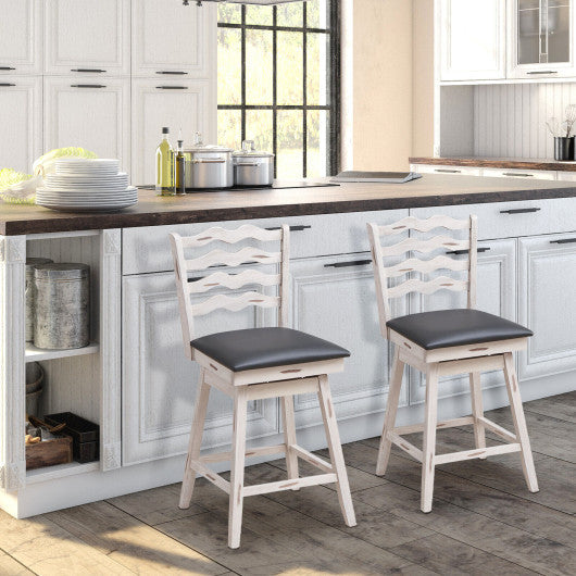Costway 25" 360° Swivel Bar Stools with Rubber Wood Frame and Ergonomic Backrest and Footrest