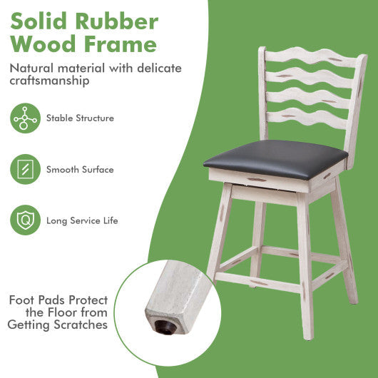 Costway 25" 360° Swivel Bar Stools with Rubber Wood Frame and Ergonomic Backrest and Footrest