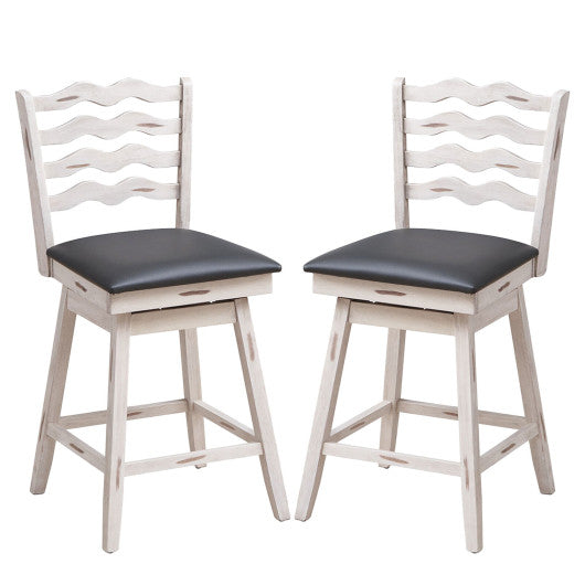 Costway 25" 360° Swivel Bar Stools with Rubber Wood Frame and Ergonomic Backrest and Footrest