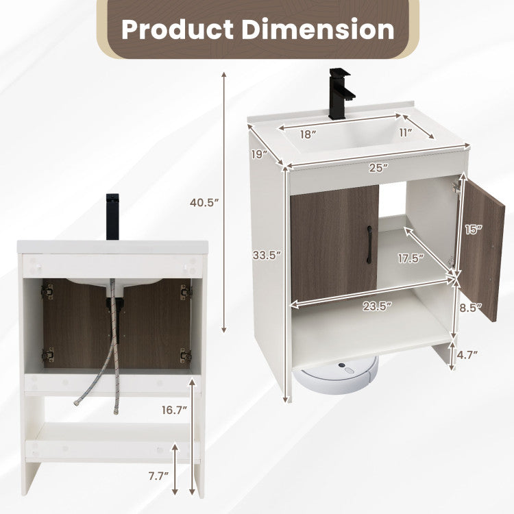 Costway 25" Bathroom Vanity Sink Combo Cabinet with Doors and Open Shelf