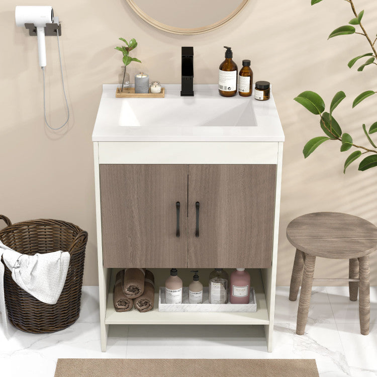 Costway 25" Bathroom Vanity Sink Combo Cabinet with Doors and Open Shelf