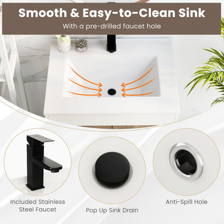 Costway 25" Bathroom Vanity Sink Combo Cabinet with Doors and Open Shelf