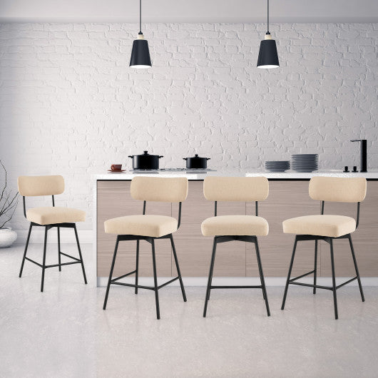 Costway 25" Beige 2-Piece Modern Upholstered Bar Stools with Back and Footrests