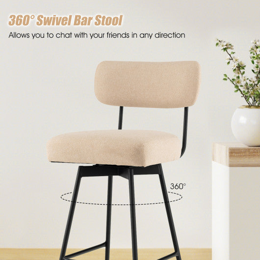 Costway 25" Beige 2-Piece Modern Upholstered Bar Stools with Back and Footrests