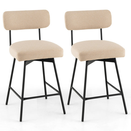 Costway 25" Beige 2-Piece Modern Upholstered Bar Stools with Back and Footrests