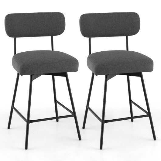 Costway 25" Gray 2-Piece Modern Upholstered Bar Stools with Back and Footrests