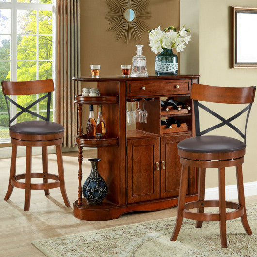 Costway 25" Set of 2 Bar Stools 360-Degree Swivel Dining Bar Chairs with Rubber Wood Legs