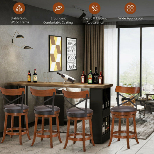 Costway 25" Set of 2 Bar Stools 360-Degree Swivel Dining Bar Chairs with Rubber Wood Legs