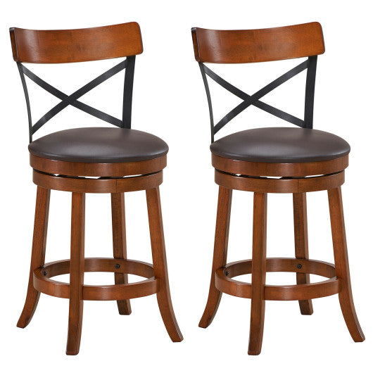 Costway 25" Set of 2 Bar Stools 360-Degree Swivel Dining Bar Chairs with Rubber Wood Legs